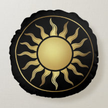 Boho Round Pillow: Luxury Gold Sun & Moon Decor