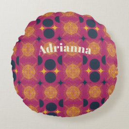 Almofada Redonda Boho Sun Moon Stars Azul Cor-de-rosa Amarelo perso