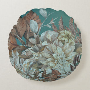 Almofada Redonda Boho Teal Floral Disfarçado