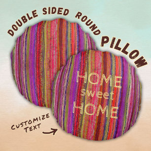 Almofada Redonda Boho Vintage Vermelho Violeta Listras Personalizad