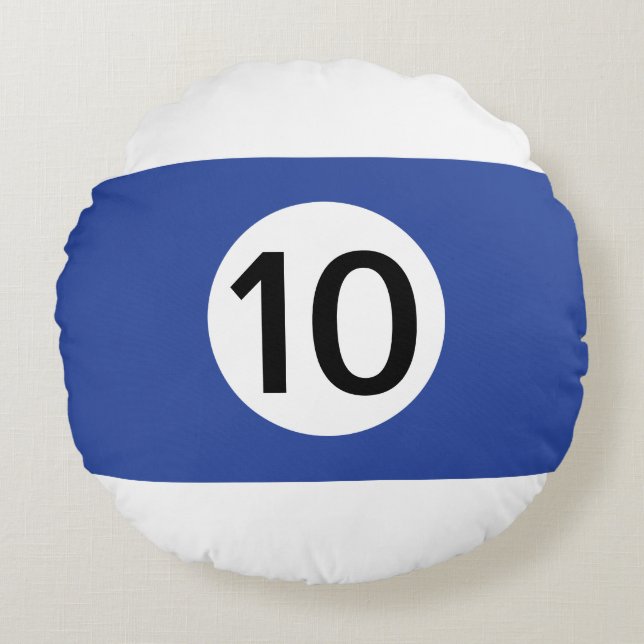 Almofada Redonda Bolas de Bilhar Sólidas e Stripe #10 Colecionam to (Frente)
