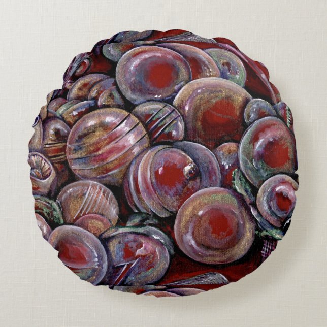 Almofada Redonda Bolas de Natal Vermelhas (Frente)