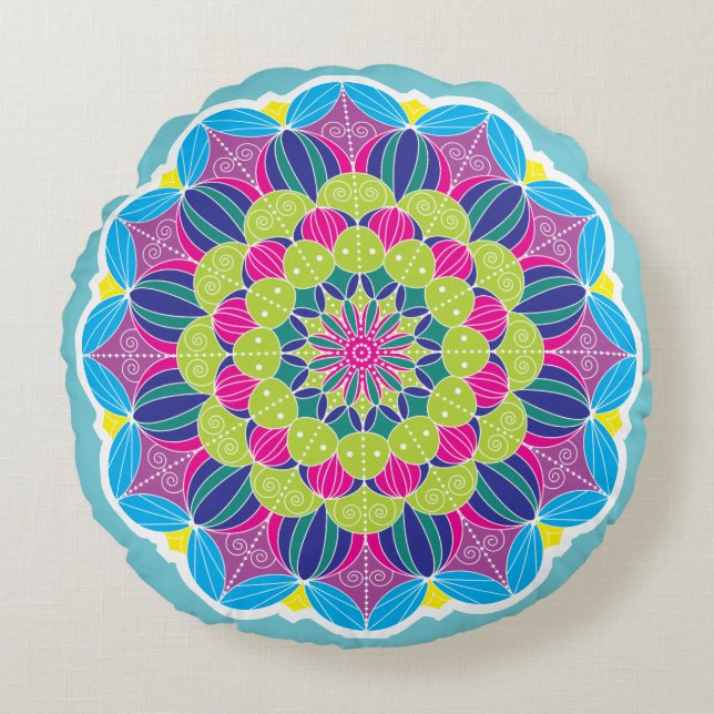 Almofada Redonda Bold Bright Funky Neon Mandala (Frente)