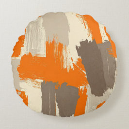 Almofada Redonda Bold Orange Artisan Brush Strokes Abstract 
