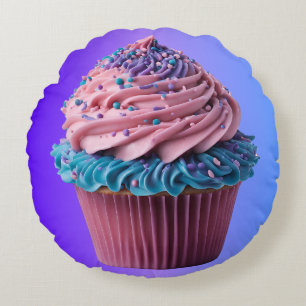 Almofada Redonda Bolo de Aniversário Rosa e Azul com Cobertura