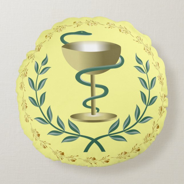 Almofada Redonda Bolsa De Higieia~Farmácia~Apothecary~Dispensório~ (Frente)