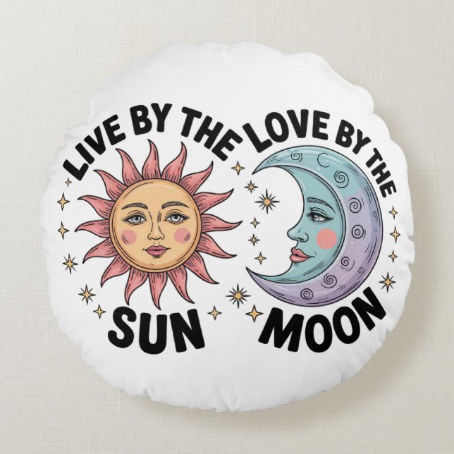 Almofada Redonda Bolsa Tote Retro Viva pelo Sol Ame pela Lua (Frente)