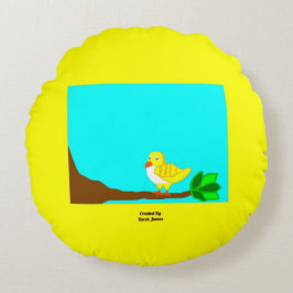 Almofada Redonda Bom Dia Travesseiro decorativo de Ave Amarelo