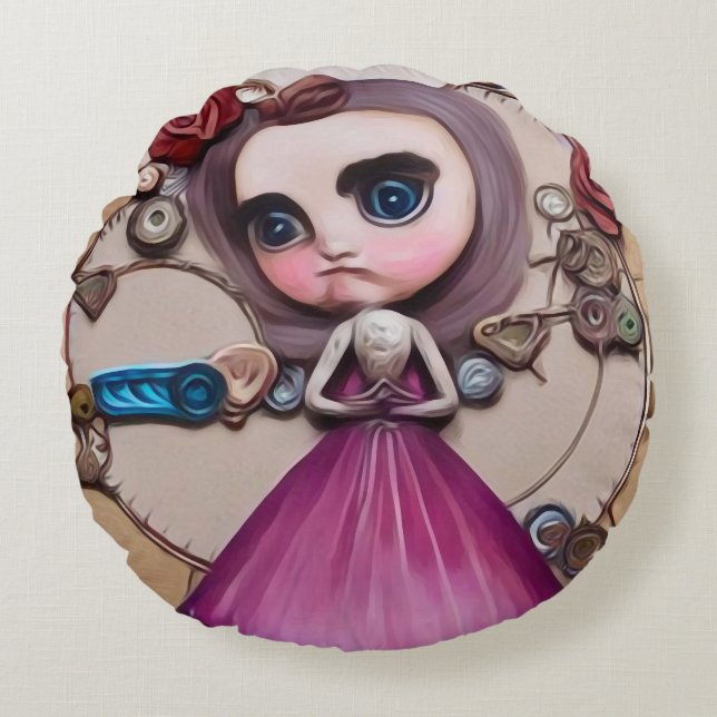 Almofada Redonda Boneca Surreal (Frente)