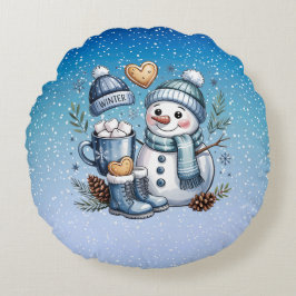 Almofada Redonda Boneco de Neve Aconchegante de Inverno