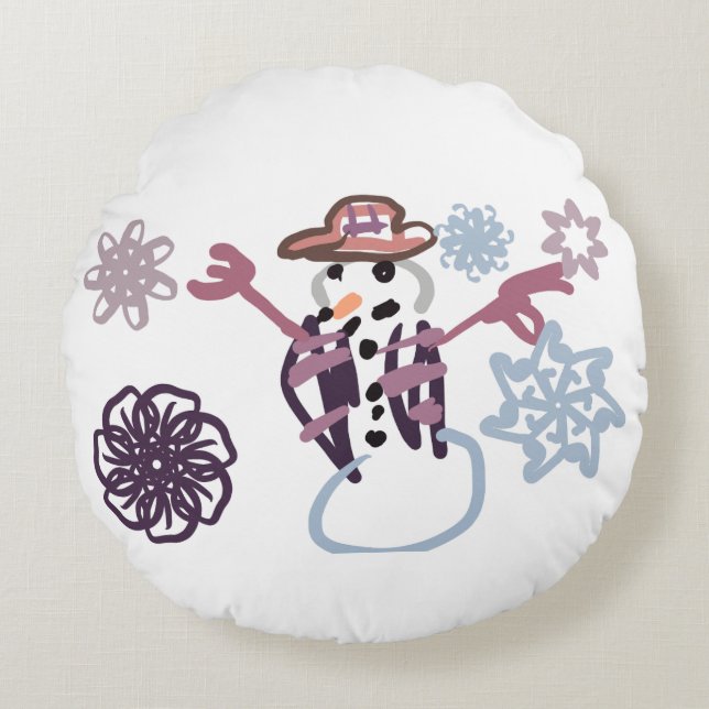 Almofada Redonda Boneco de neve  alegria  gentil  (Frente)