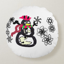 Almofada Redonda Boneco de neve de inverno