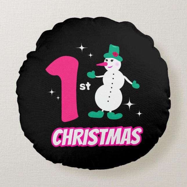 Almofada Redonda Boneco de neve de Natal  (Frente)