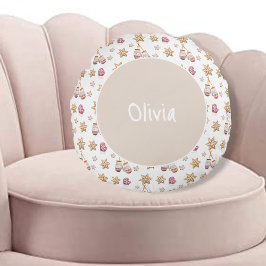 Almofada Redonda Bonita Aquarela Inverno Brilhante Cookies Snowman