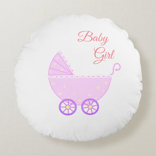 Almofada Redonda Bonita Menina Rolando em Branco (Frente)