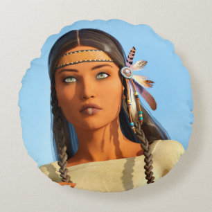 Almofada Redonda Bonita roupa de Indígenas de mulher nativa america