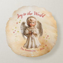 Almofada Redonda Bonita Vintage Angel Christmas