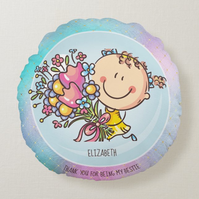 Almofada Redonda Bonitas BFF Besties Kawaii presentes para garotas  (Frente)