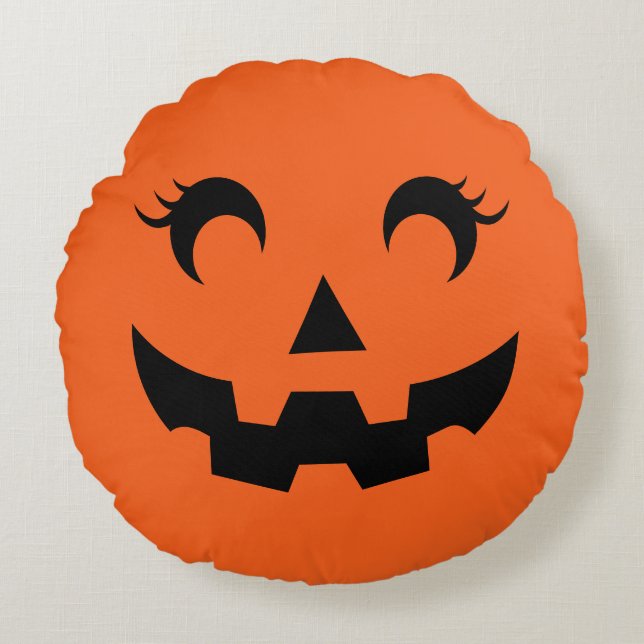 Almofada Redonda Bonito Halloween Jack O'Lanterna Pumpkin Face Lara (Frente)