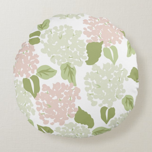 Almofada Redonda Bonito hydrangea floral preppy clássico (Frente)