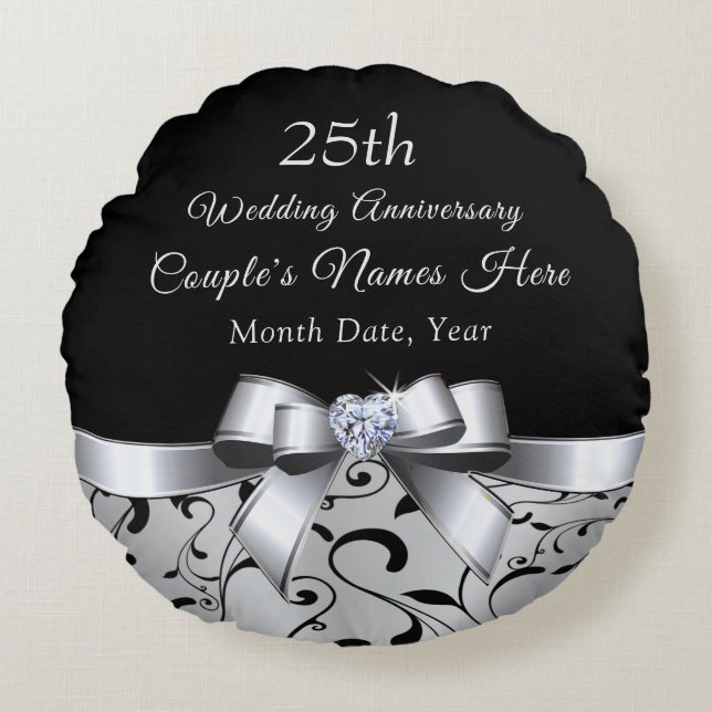 Almofada Redonda Bonito presente de aniversário de casamento de 25  (Frente)