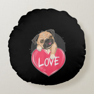 Almofada Redonda Bonito Pug Dog Hearts Pug Dia de os namorados Gift