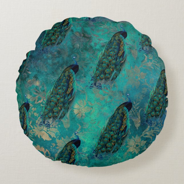 Almofada Redonda Bonito Teal Peacock (Frente)