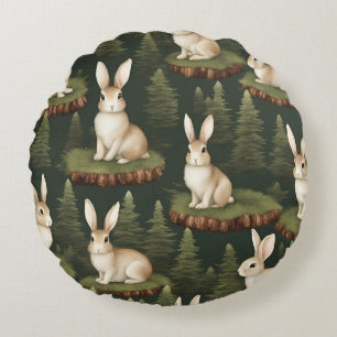 Almofada Redonda Bonitos Bunnies Divertidos No Fundo Evergreen