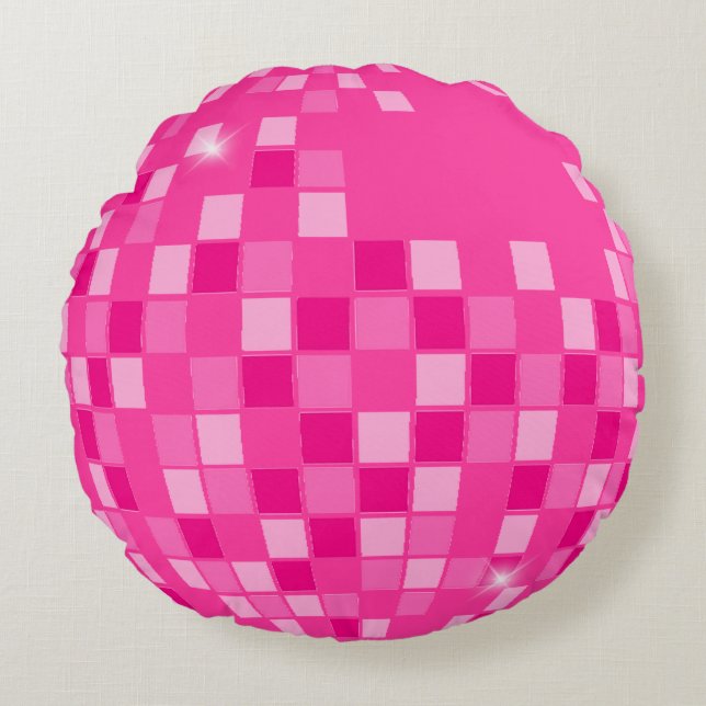 Almofada Redonda Boogie de Disco Rosa Quente (Frente)