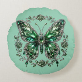 Almofada Redonda Borboleta de Cristal Verde | Moldura Floral