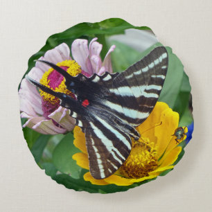 Almofada Redonda Borboleta de Swallowtail da zebra