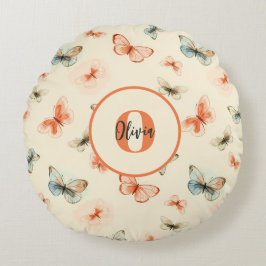 Almofada Redonda Borboletas de Aquarela Moderna