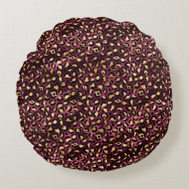Almofada Redonda Bordô e Dourado Leopardo Série Design 1
