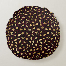 Almofada Redonda Bordô e Dourado Série Leopardo Design 8