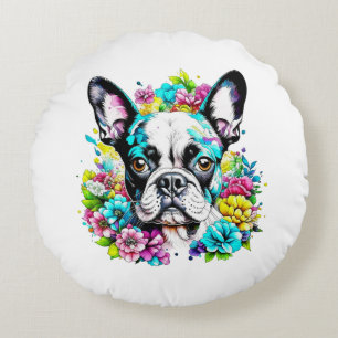 Almofada Redonda Boston Terrier Mãe Pawprint