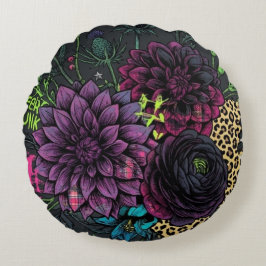 Almofada Redonda Botanical Punk Floral Pillow Dark Aesthetic Grunge