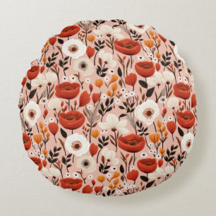 Almofada Redonda Botânico Boho Queda Flores Selvagens Padrão de Pra