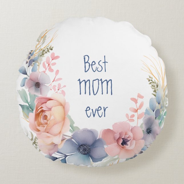 Almofada Redonda Botânico Floral Romântico Aquarela (Frente)