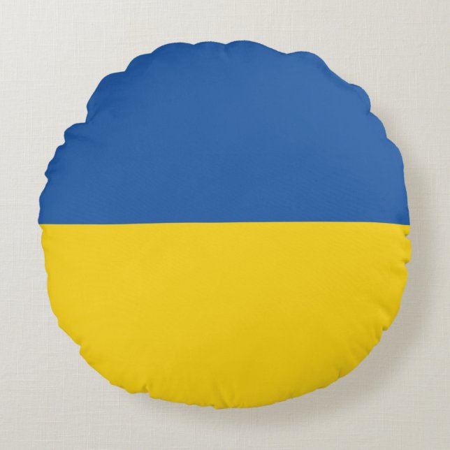 Almofada Redonda Botão Bandeira da Ucrânia (Frente)