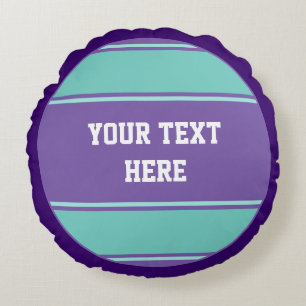 Almofada Redonda BOTÃO ROUND strips violeta ciano + texto
