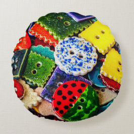 Almofada Redonda Botões decorativos coloridos