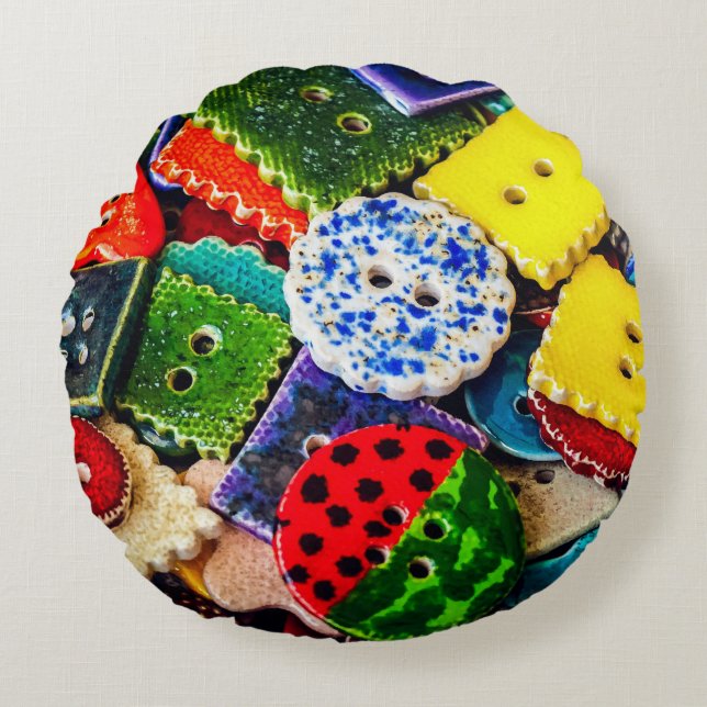 Almofada Redonda Botões decorativos coloridos (Frente)