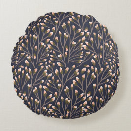 Almofada Redonda Botões Rosa Delicados em Ramos Castanhos