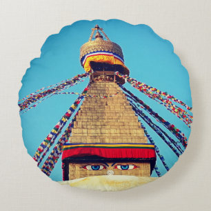 Almofada Redonda Boudhanath Stupa, Olhos Buda, Himalaias, Nepal