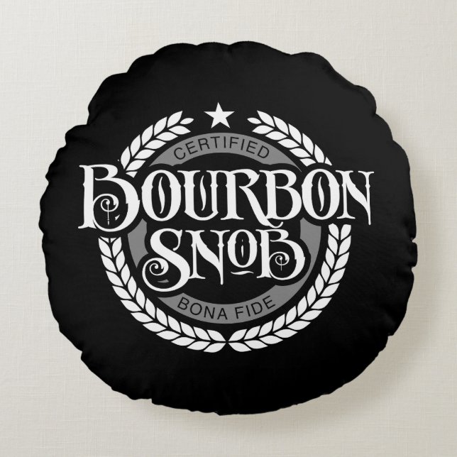 Almofada Redonda Bourbon Snob - bebida engraçada de uísque (Frente)
