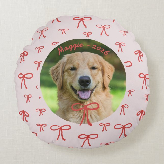 Almofada Redonda Bow Pattern Personalized Pet Photo Pillow (Frente)