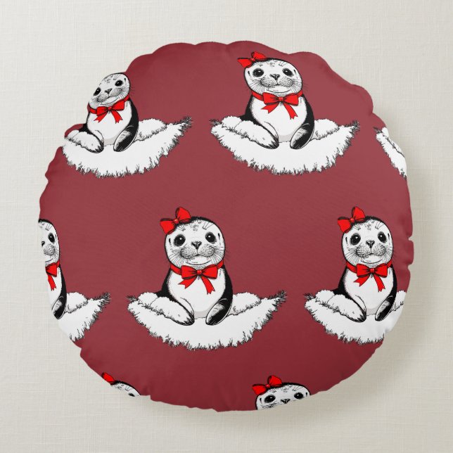 Almofada Redonda Bow-tiful Seal – Christmas Edition (Frente)