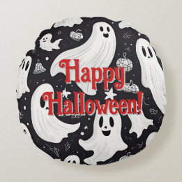Almofada Redonda Branca Branca do Fantasma Fantasma Negro
