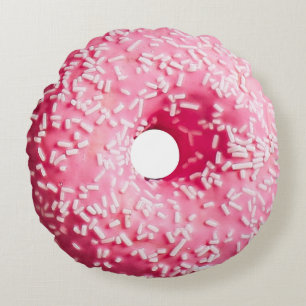 Almofada Redonda Branco cor-de-rosa da rosquinha polvilhado
