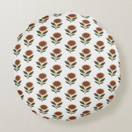 Almofada Redonda Branco e Marrom Floral Boho